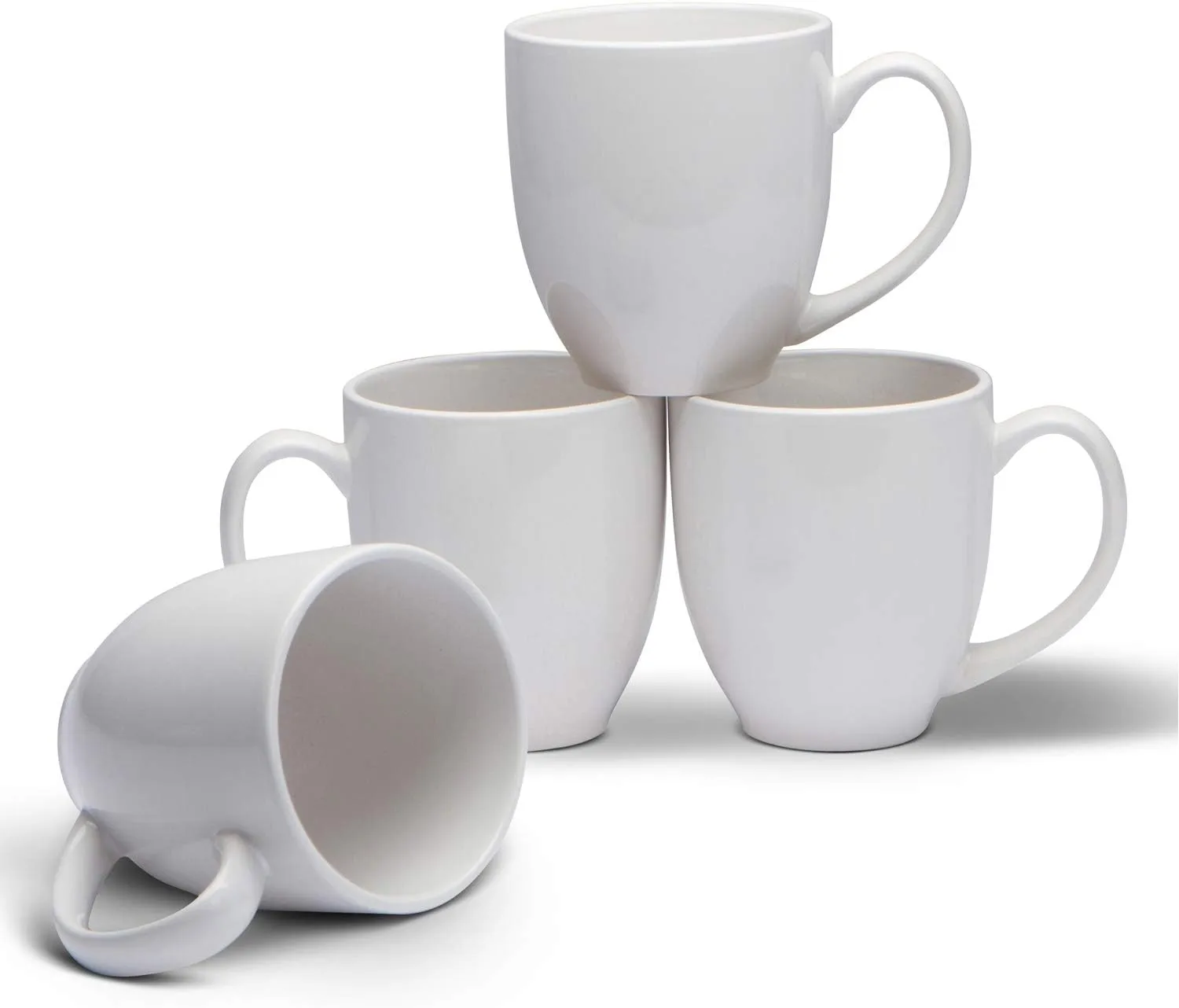 Serami 14oz Bistro White Mugs for Coffee or Tea. Large Handles and Ceramic Construction, Set of 4
