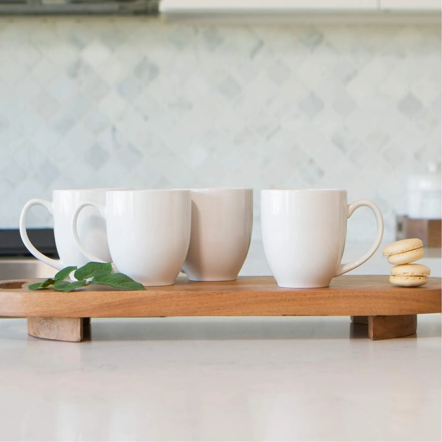 Serami 14oz Bistro White Mugs for Coffee or Tea. Large Handles and Ceramic Construction, Set of 4