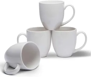 Serami 14oz Bistro White Mugs for Coffee or Tea. Large Handles and Ceramic Construction, Set of 4