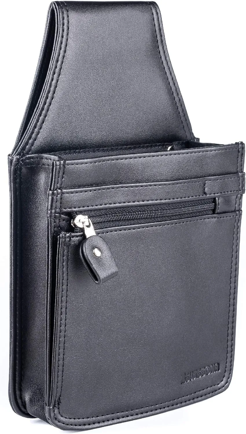 Server Side Pouch - Faux Leather Utility Apron Belt for Cash & Coins - Waitress or Waiter Bag for Money and Organizer - Black