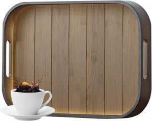 Serving Trays 15.7x11in with Handles Bamboo Coffee Table Tray Wooden Tray for Ottoman Food Trays for Breakfast/Kitchen