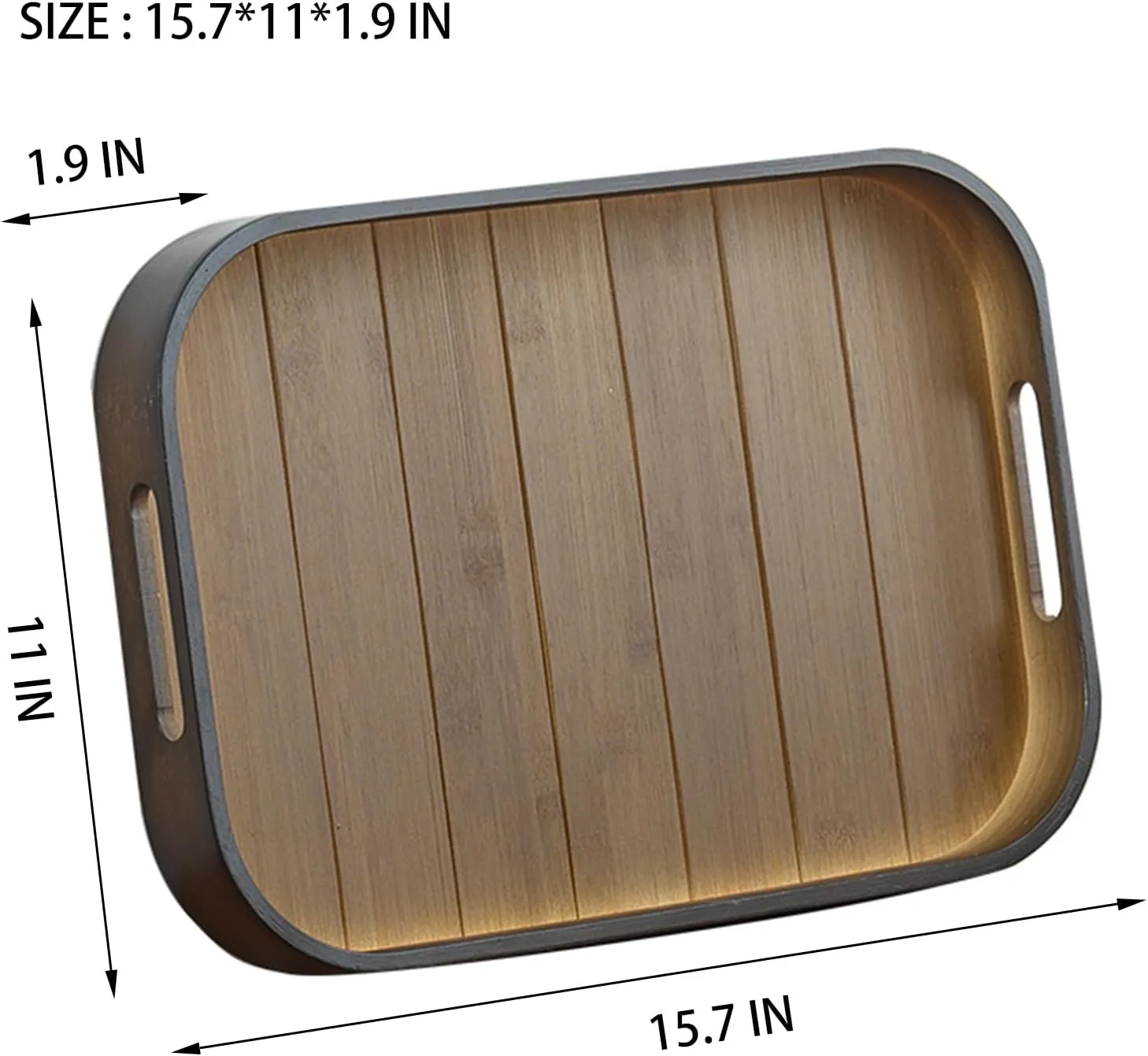 Serving Trays 15.7x11in with Handles Bamboo Coffee Table Tray Wooden Tray for Ottoman Food Trays for Breakfast/Kitchen