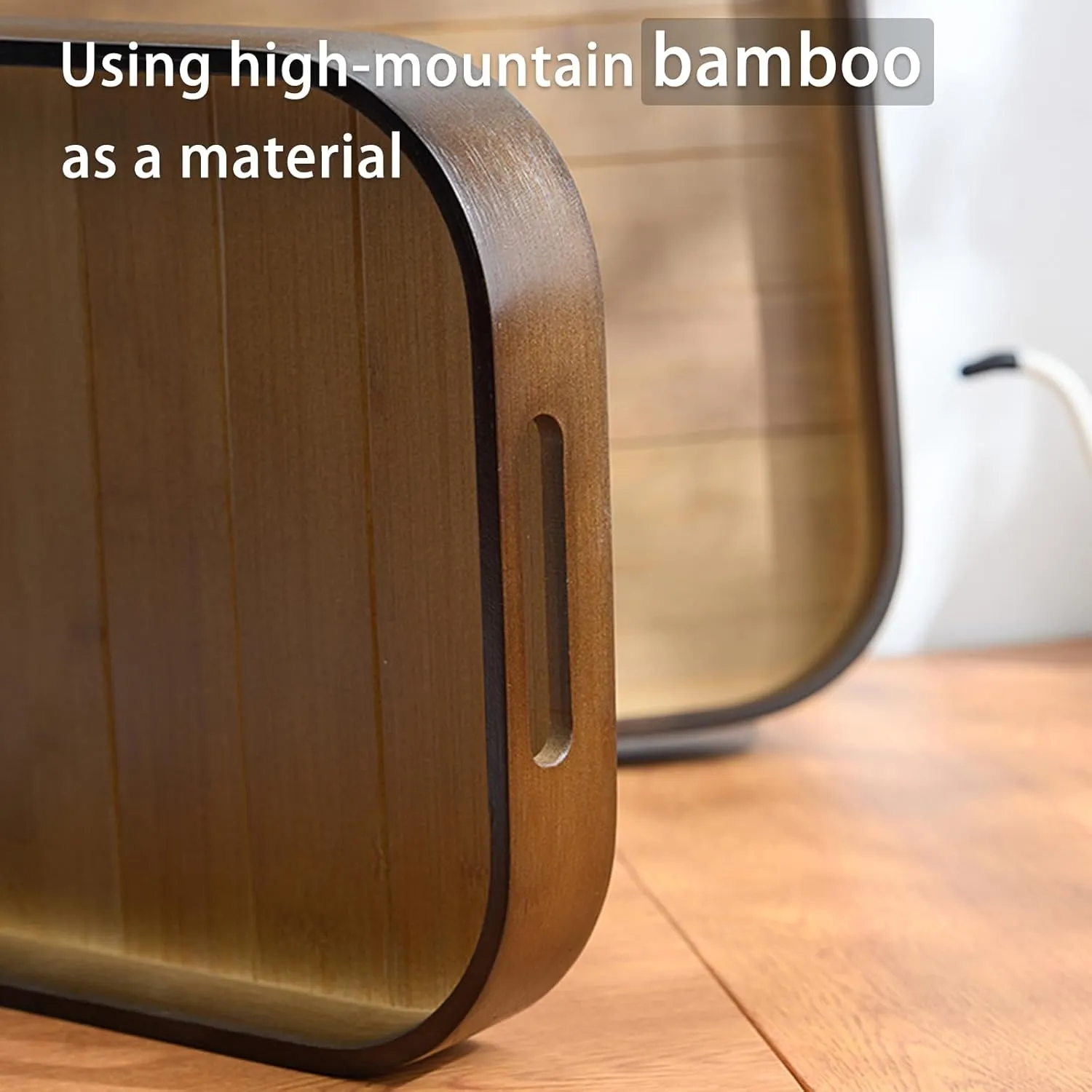 Serving Trays 15.7x11in with Handles Bamboo Coffee Table Tray Wooden Tray for Ottoman Food Trays for Breakfast/Kitchen