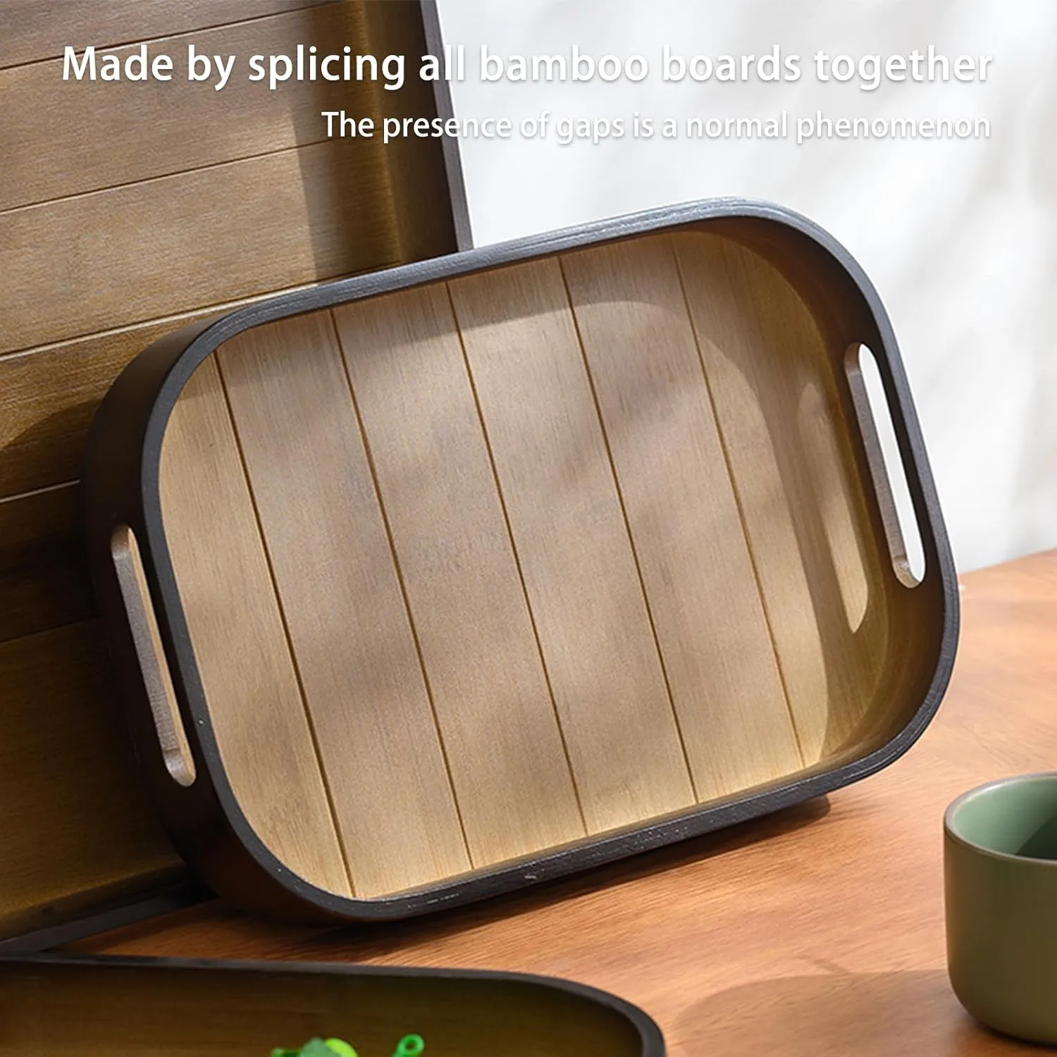 Serving Trays 15.7x11in with Handles Bamboo Coffee Table Tray Wooden Tray for Ottoman Food Trays for Breakfast/Kitchen