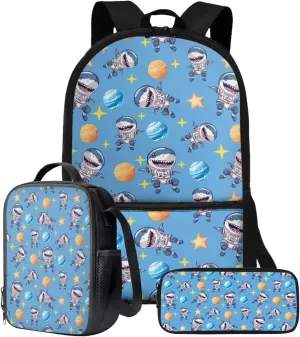 Shark Planet Star Print School Bag for School Girls Boys Backpack Purse Lightweight Schoolbag Boogbag with Lunch Box Pencil Case for Elementary Primary Bagpack Satchel Travel Daypack