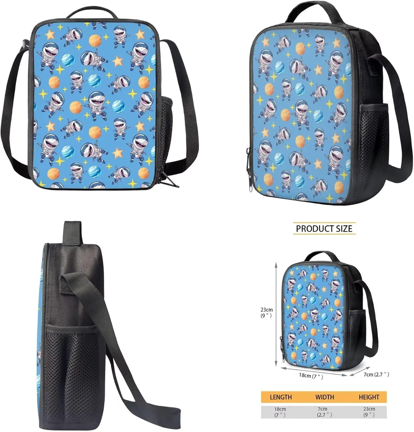 Shark Planet Star Print School Bag for School Girls Boys Backpack Purse Lightweight Schoolbag Boogbag with Lunch Box Pencil Case for Elementary Primary Bagpack Satchel Travel Daypack