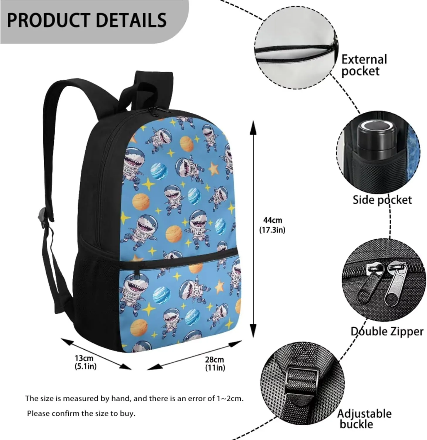 Shark Planet Star Print School Bag for School Girls Boys Backpack Purse Lightweight Schoolbag Boogbag with Lunch Box Pencil Case for Elementary Primary Bagpack Satchel Travel Daypack