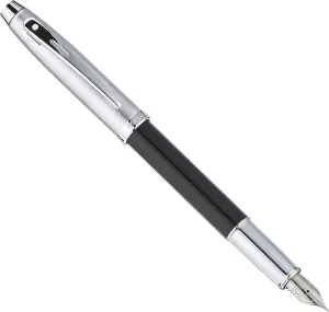 Sheaffer 100 Black Lacquer Fountain Pen with Chrome Trim and Fine Nib