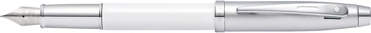 Sheaffer 100 White Lacquer Fountain Pen with Chrome Trim and Medium Nib