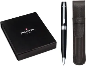 Sheaffer 300 Glossy Black Pen with Chrome-Plated Trim and Matching Pouch gift Set (Ballpoint)