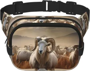 Sheep in the Grasslands Fitness travel shoulder bag, fashionable and casual waist bag, square double-layer waist bag