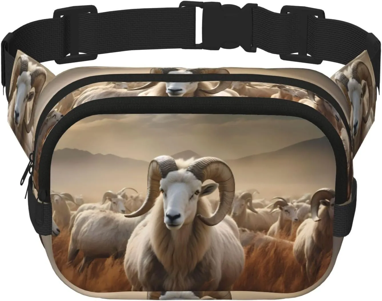 Sheep in the Grasslands Fitness travel shoulder bag, fashionable and casual waist bag, square double-layer waist bag