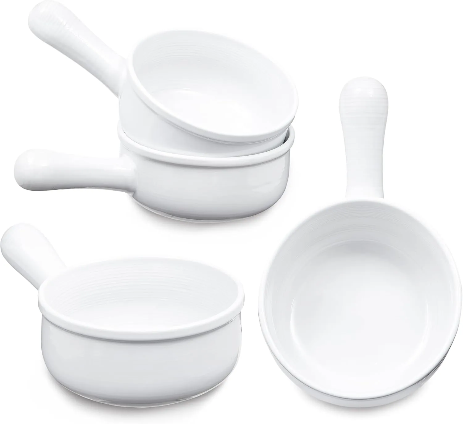 Sheffield Home French Onion Crocks, Set of 4 Ceramic Soup Bowls with Large Handles - 15oz Capacity, Dishwasher, Microwave and Oven Safe – White