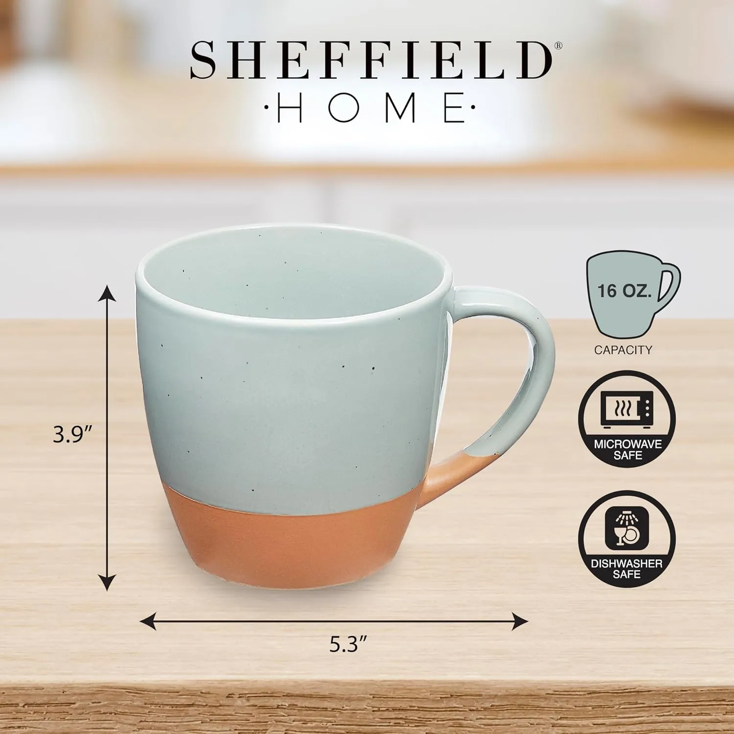 Sheffield Home - Set of 4, Large Stoneware 16oz Coffee Mugs with Handles - Dishwasher & Microwave Safe Ceramic - Ideal for Cappuccino, Espresso, Latte, or Tea - Assorted Neutrals