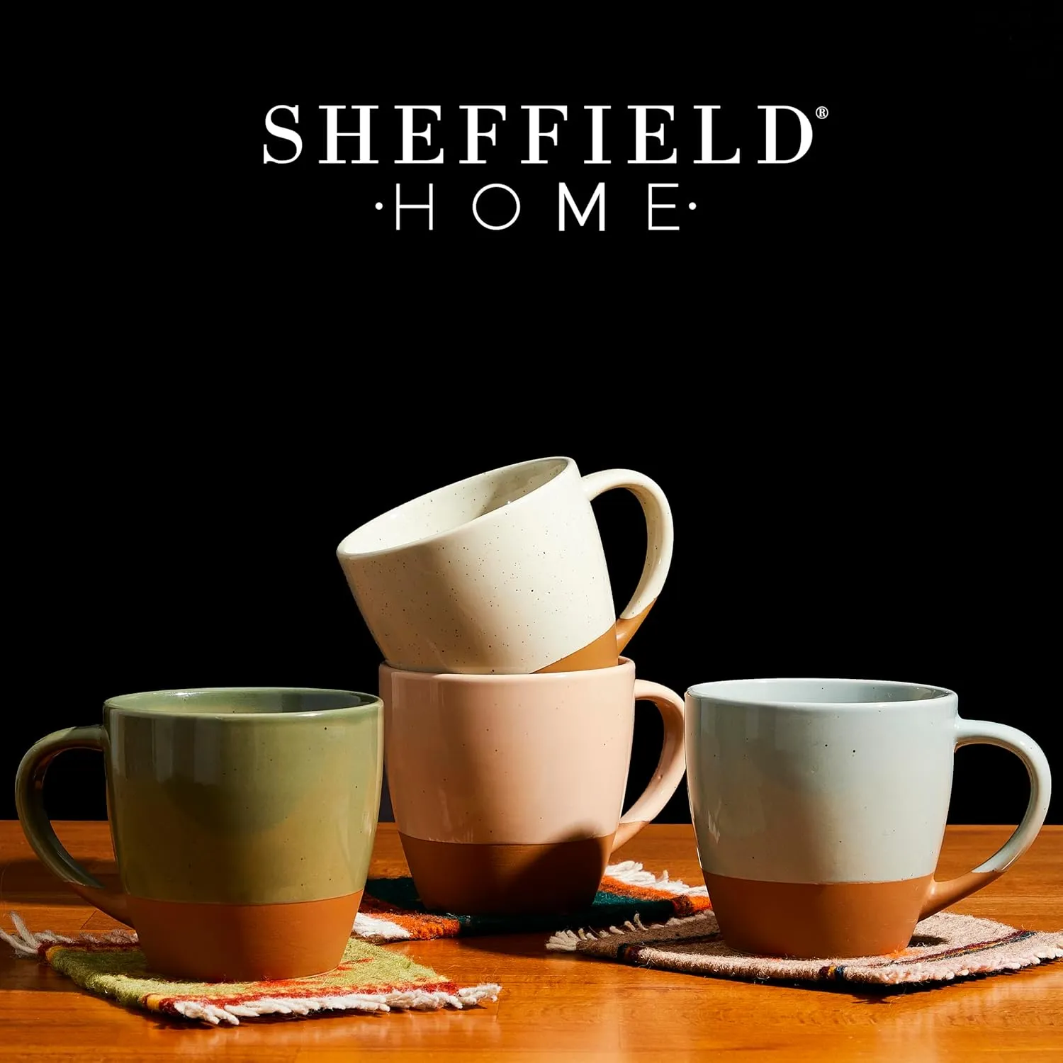 Sheffield Home - Set of 4, Large Stoneware 16oz Coffee Mugs with Handles - Dishwasher & Microwave Safe Ceramic - Ideal for Cappuccino, Espresso, Latte, or Tea - Assorted Neutrals