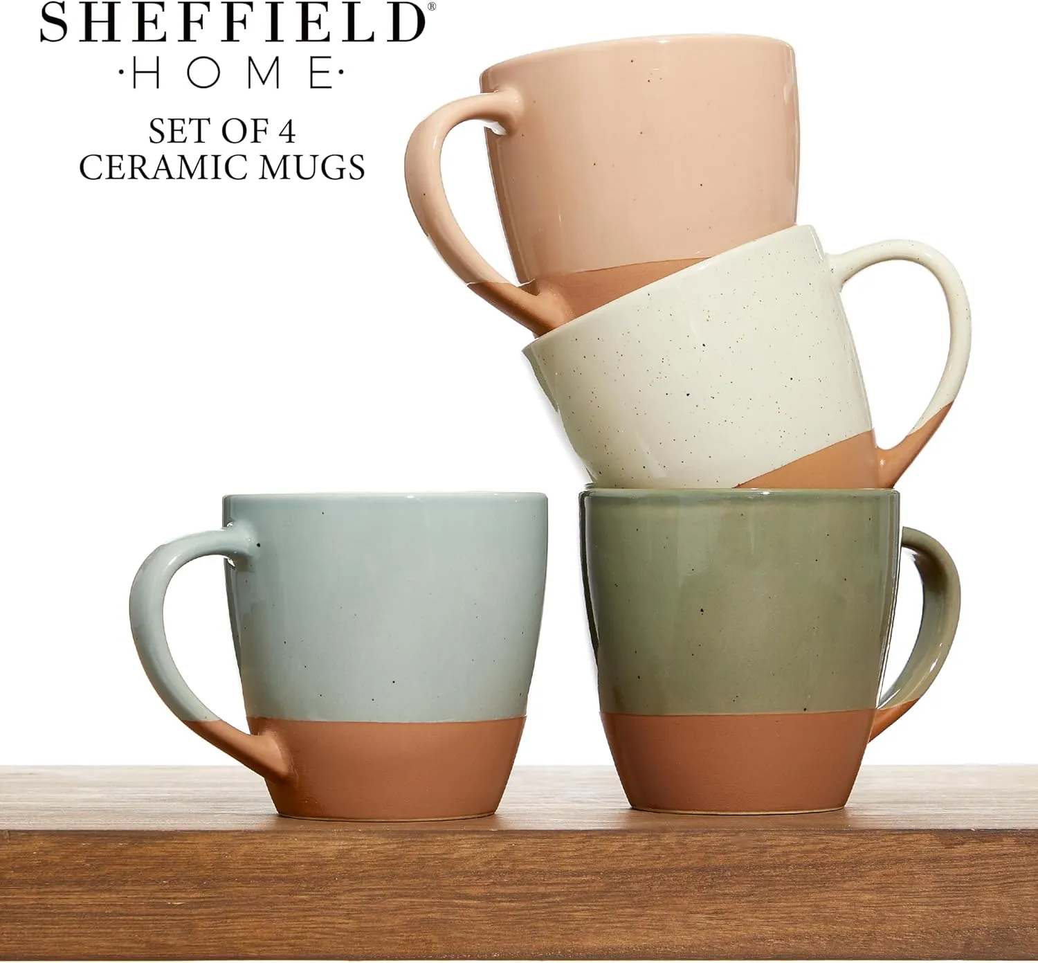 Sheffield Home - Set of 4, Large Stoneware 16oz Coffee Mugs with Handles - Dishwasher & Microwave Safe Ceramic - Ideal for Cappuccino, Espresso, Latte, or Tea - Assorted Neutrals