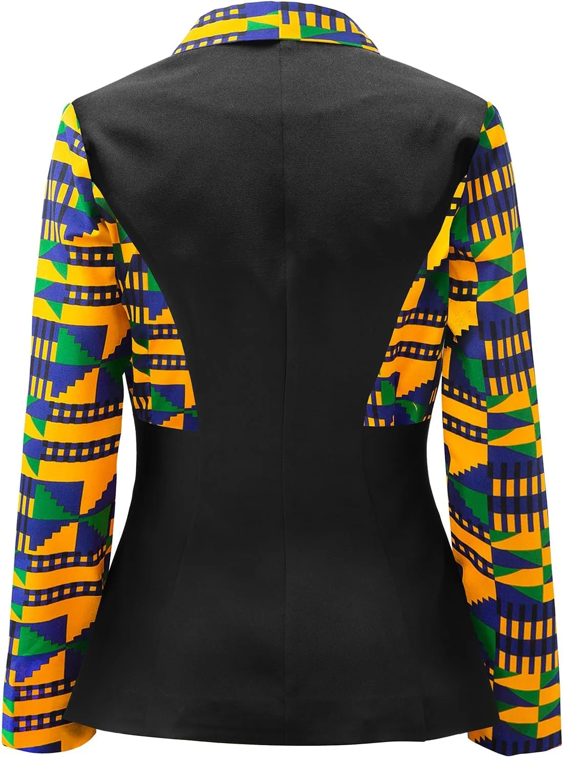 SHENBOLEN Women African Print Coat Notched Lapel Pocket Blazer Jacket
