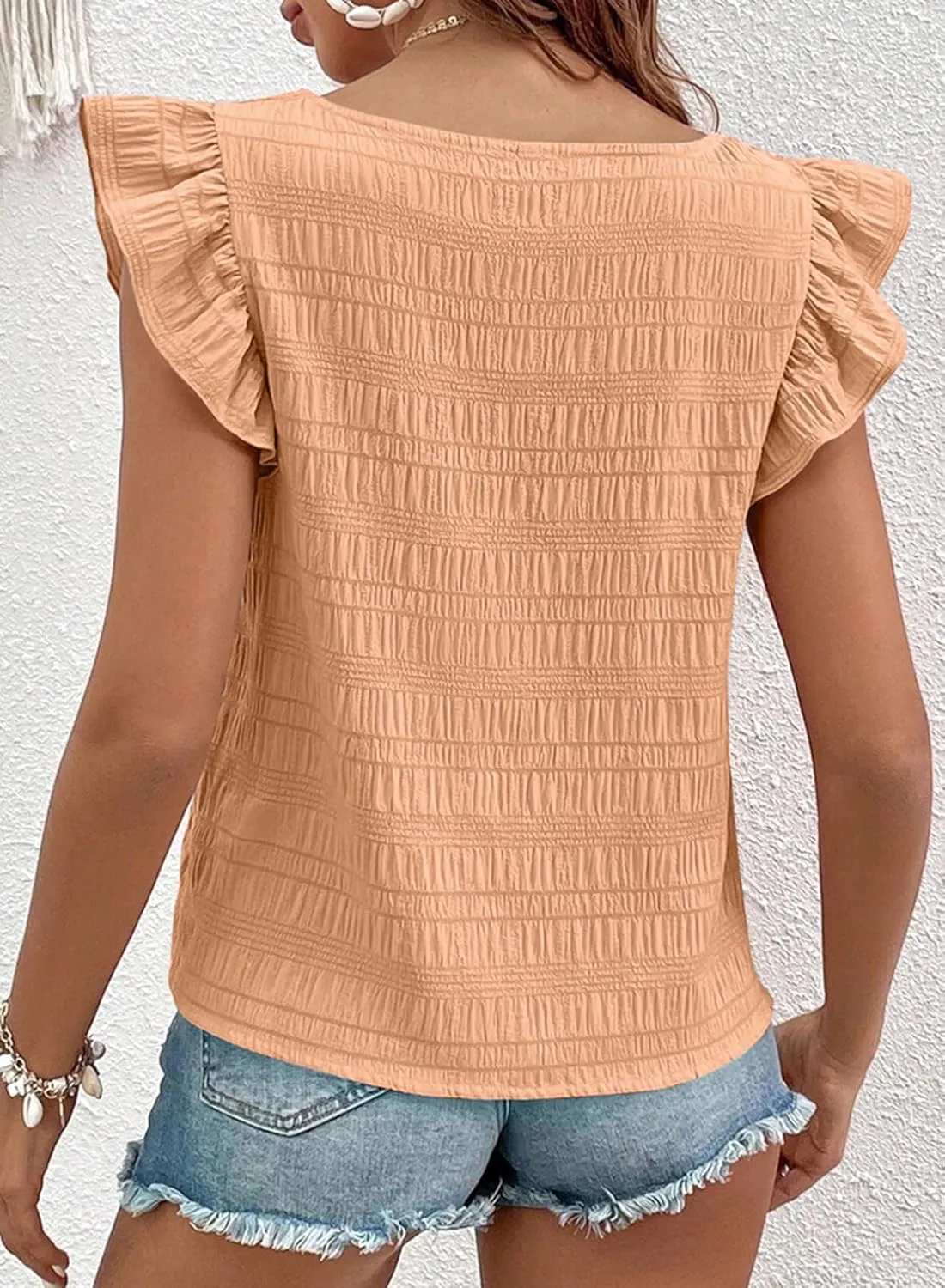 SHEWIN Women's Casual Summer Square Neck Tank Tops Sleeveless Ruffle Chiffon Blouses Top Shirts