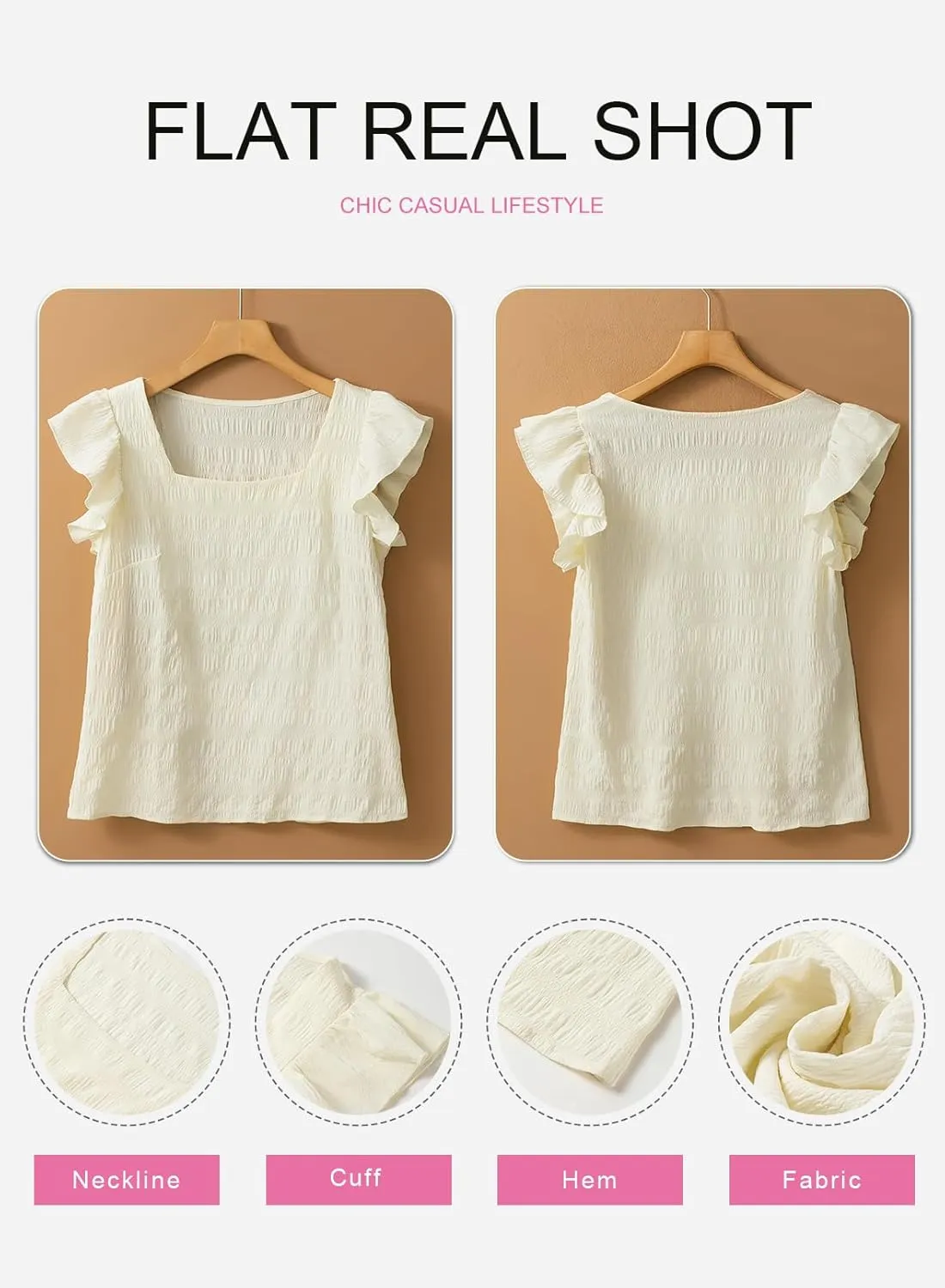 SHEWIN Women's Casual Summer Square Neck Tank Tops Sleeveless Ruffle Chiffon Blouses Top Shirts