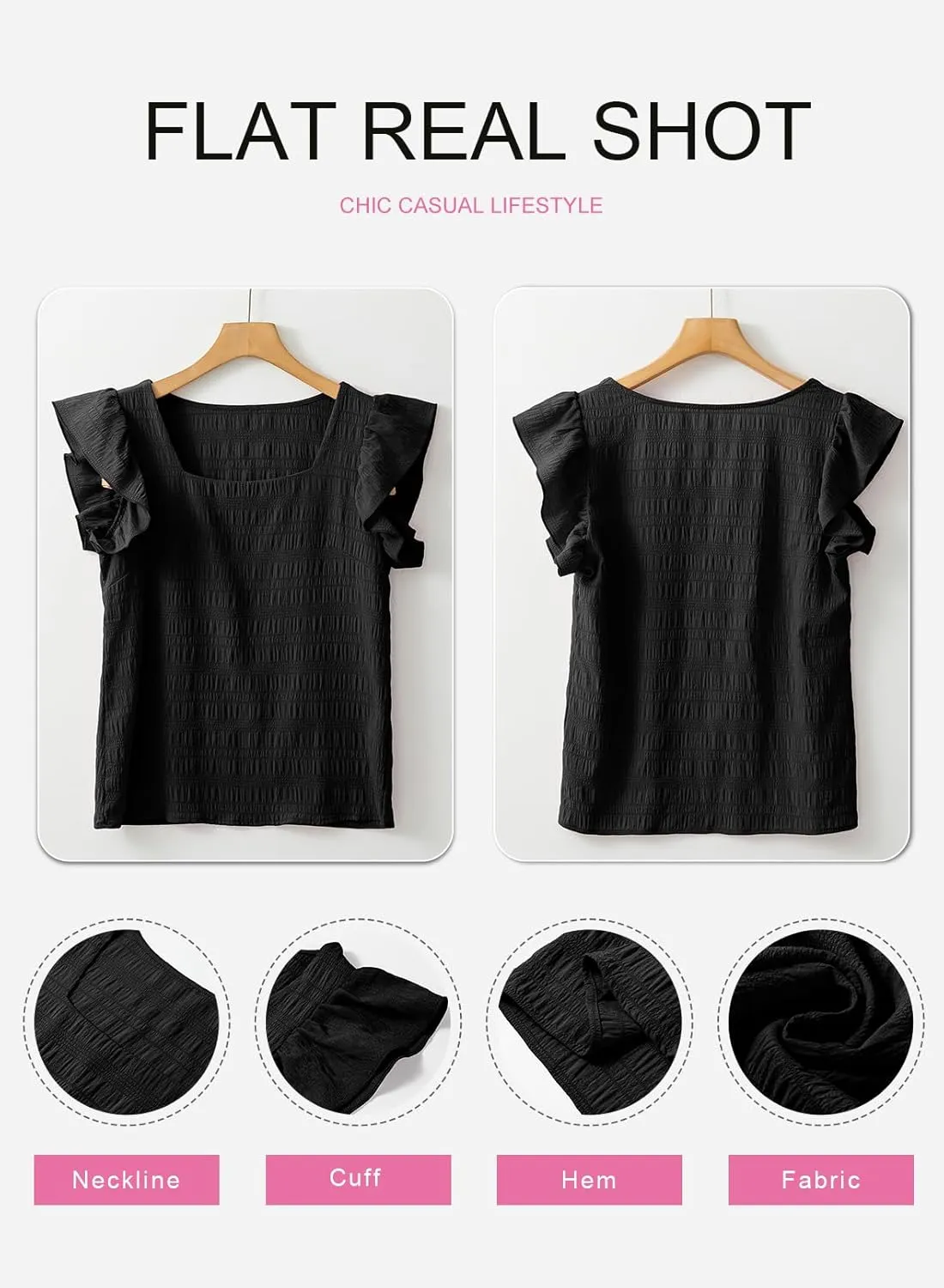 SHEWIN Women's Casual Summer Square Neck Tank Tops Sleeveless Ruffle Chiffon Blouses Top Shirts