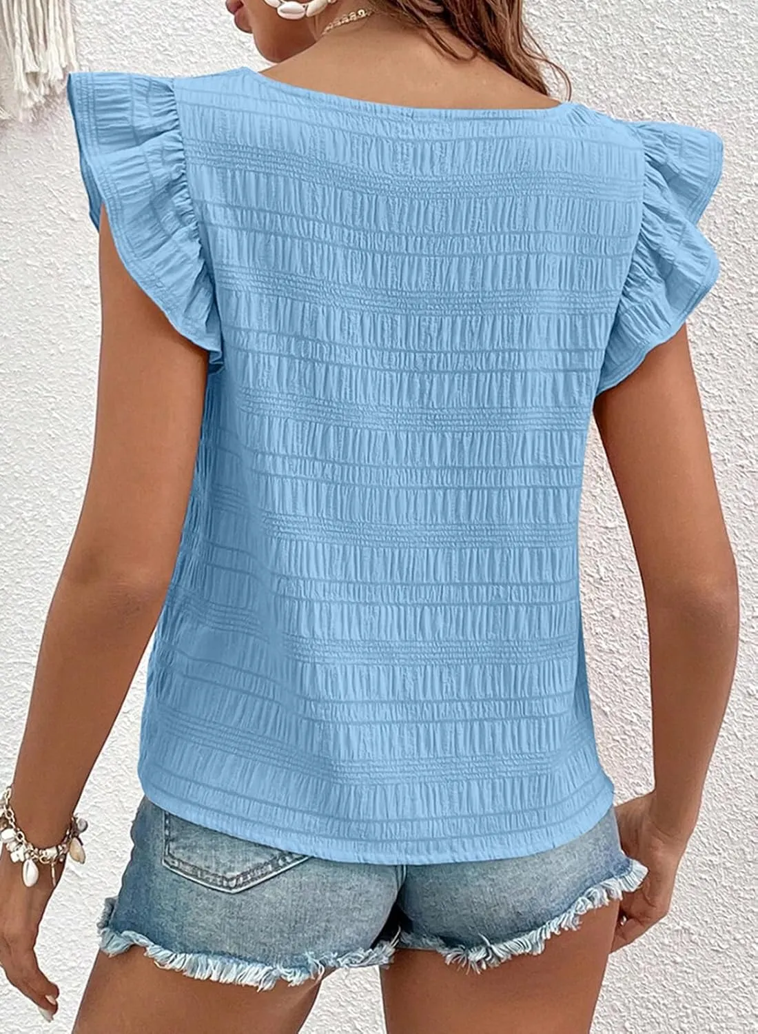 SHEWIN Women's Casual Summer Square Neck Tank Tops Sleeveless Ruffle Chiffon Blouses Top Shirts