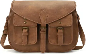 Shoulder Bag for Women Multi Pocket Crossbody Bag PU Leather Handbag Retro Satchel Large Capacity Purse