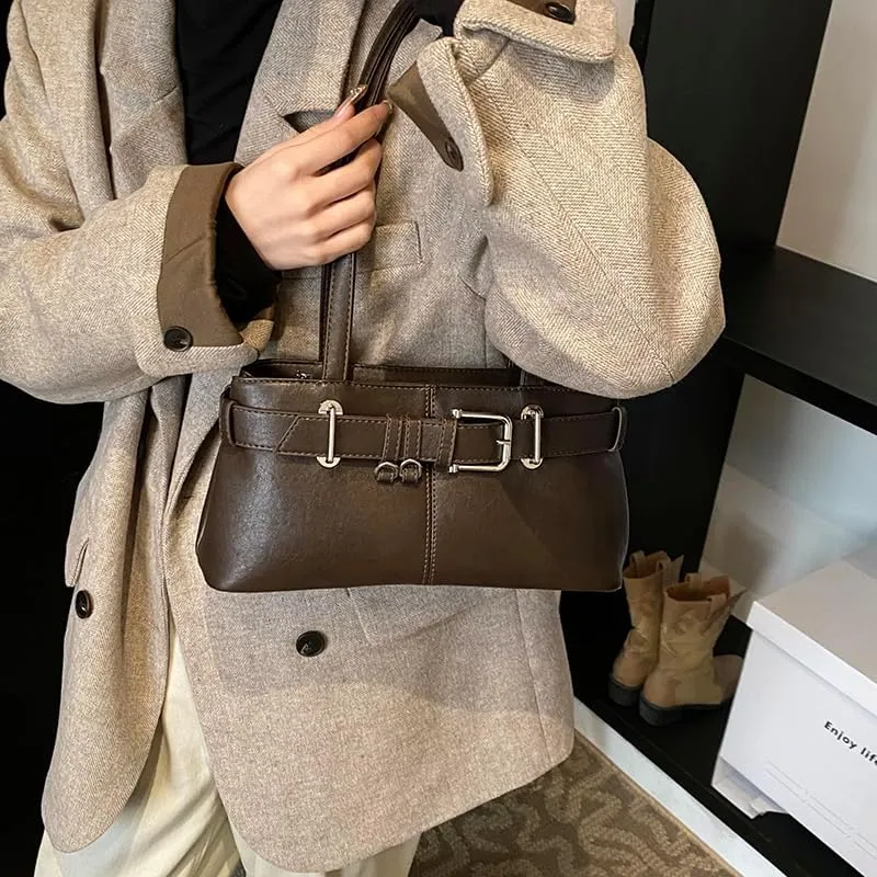 Shoulder Bag for Women,Vegan Leather Work Bag Trendy Luxury Hobo bag Designer Handbags Top Handle Bag with Belt Buckle