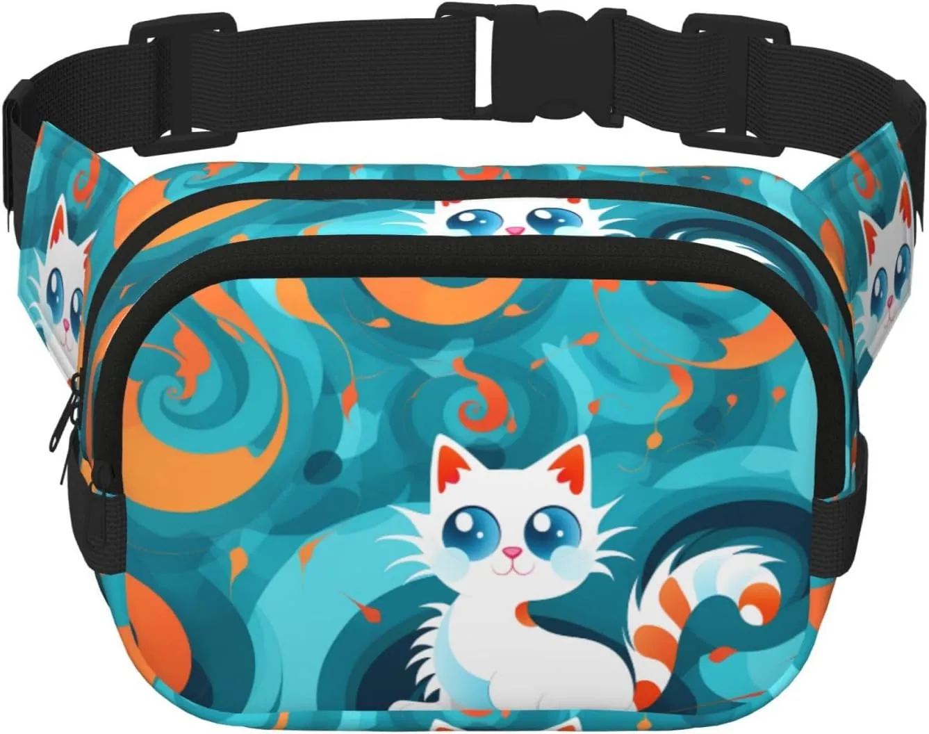 Showy kitty Fitness travel shoulder bag, fashionable and casual waist bag, square double-layer waist bag