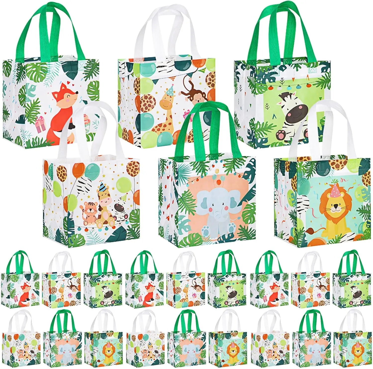 Silkfly 30 Pcs Safari Goodie Bags Animal Gift Bags Non Woven with Handles Jungle Safari Themed Birthday Party Favors