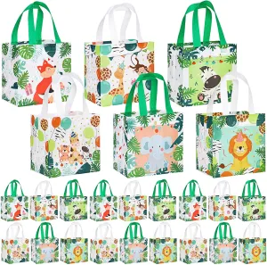 Silkfly 30 Pcs Safari Goodie Bags Animal Gift Bags Non Woven with Handles Jungle Safari Themed Birthday Party Favors