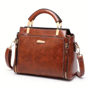 Simple Handbags For Women, Zipper Decor Crossbody Bag, Top Handle Purse For Dating