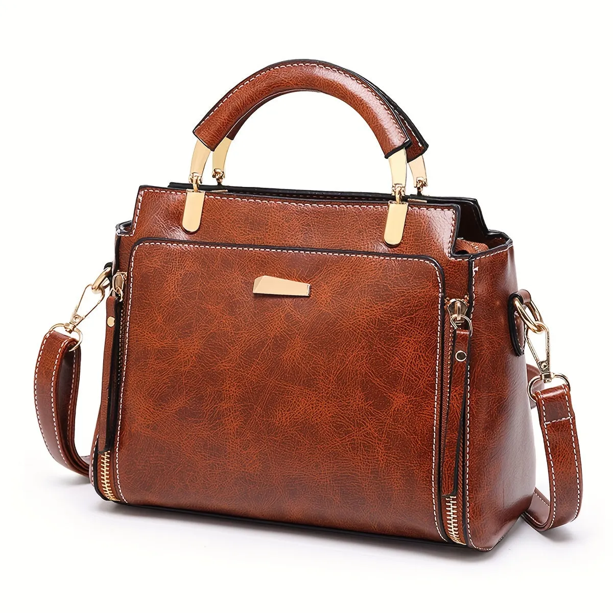 Simple Handbags For Women, Zipper Decor Crossbody Bag, Top Handle Purse For Dating
