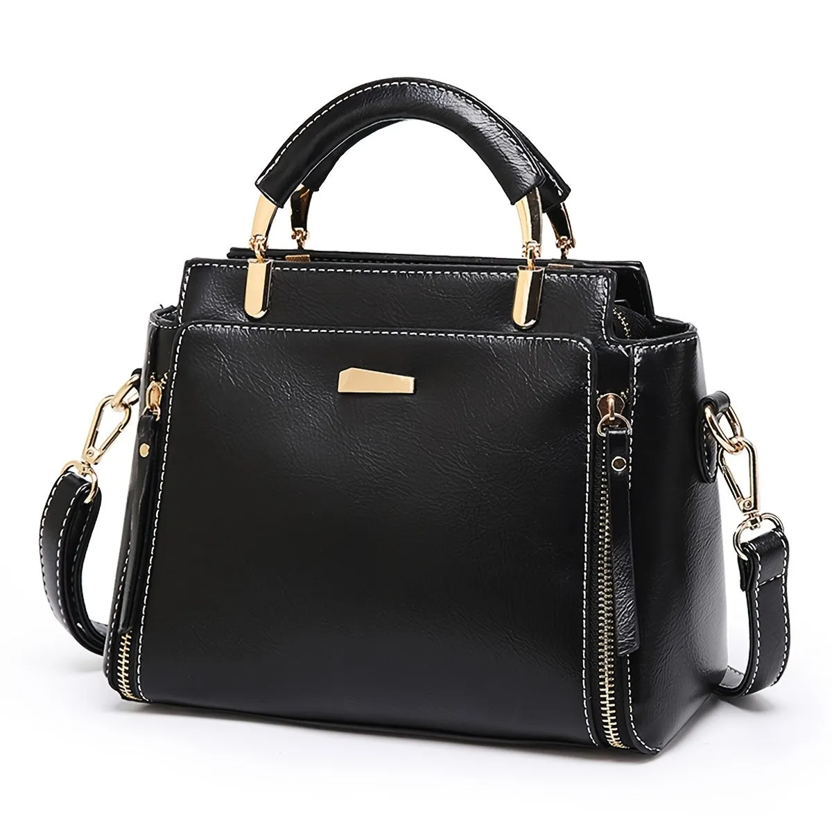 Simple Handbags For Women, Zipper Decor Crossbody Bag, Top Handle Purse For Dating