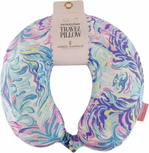 Simply Southern Memory Foam Travel Neck Pillow, 6 Patterns Available - Pink Paisley, Whale, Oyster, Watercolor, Reef, Ribbon (Watercolor)
