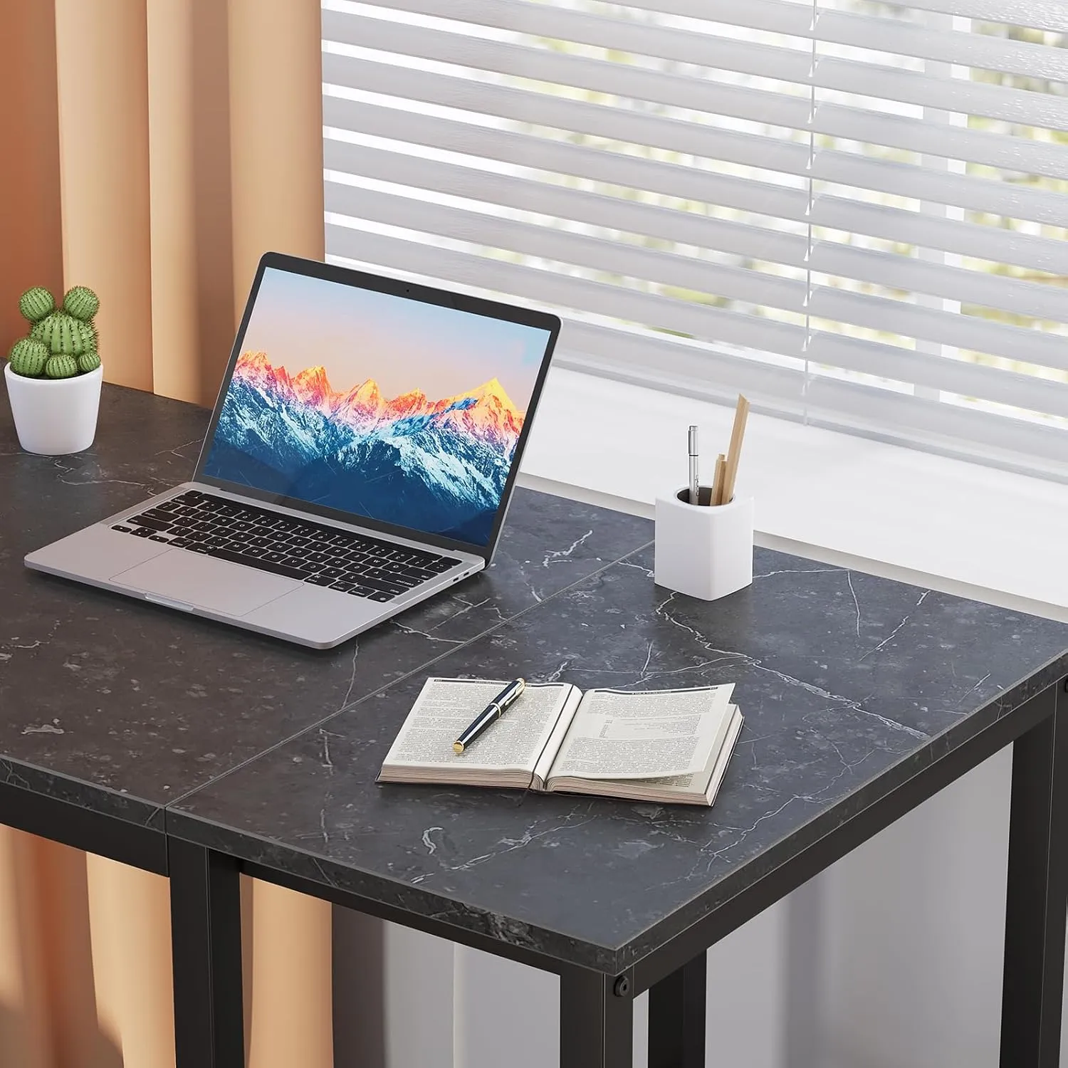 SINPAID Computer Desk 40 inches with 2-Tier Shelves Sturdy Home Office Desk with Large Storage Space Modern Gaming Desk Study Writing Laptop Table, Black Marbling (Black Marbling, 40)
