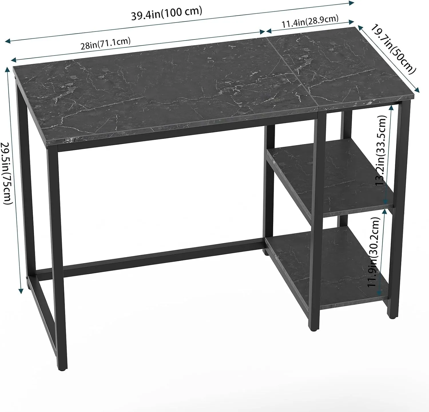 SINPAID Computer Desk 40 inches with 2-Tier Shelves Sturdy Home Office Desk with Large Storage Space Modern Gaming Desk Study Writing Laptop Table, Black Marbling (Black Marbling, 40)