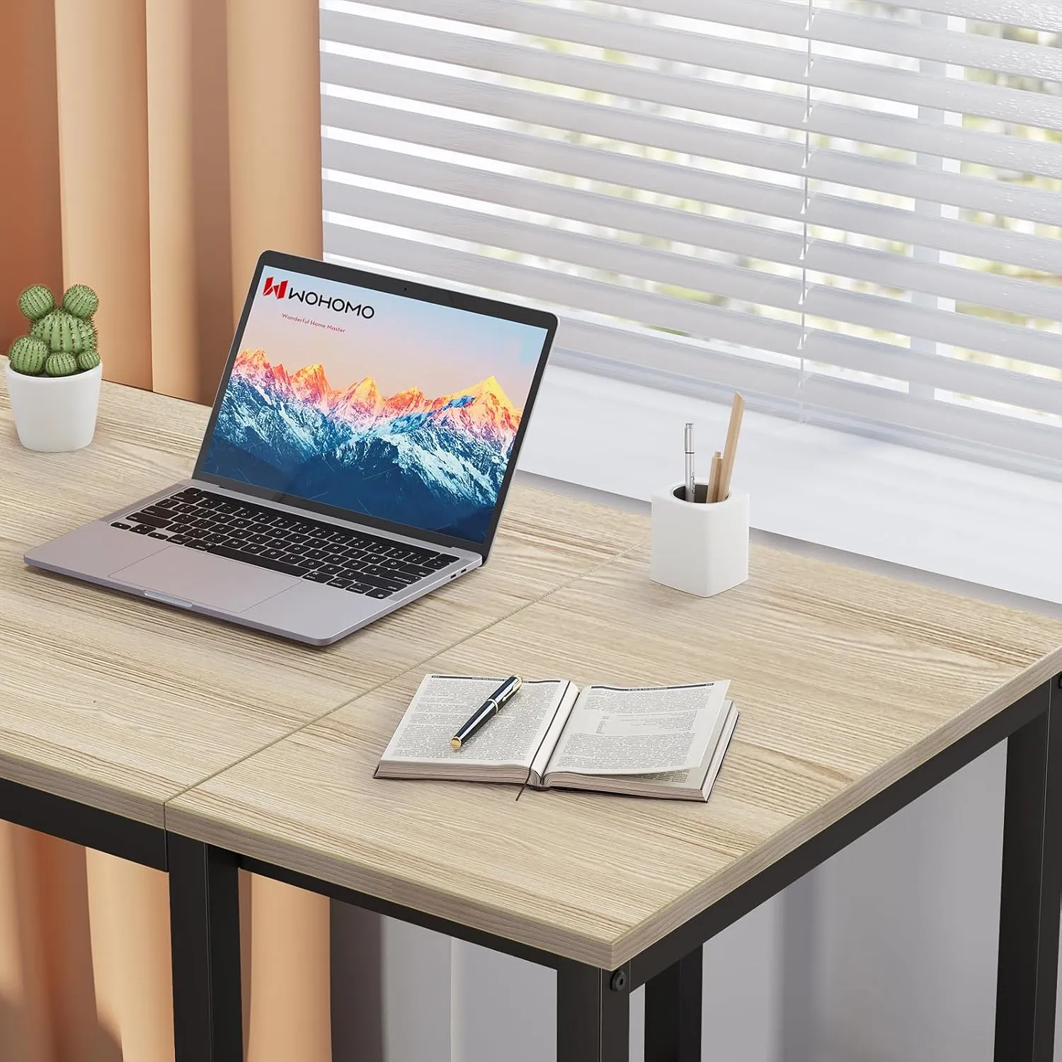 SINPAID Computer Desk 40 inches with 2-Tier Shelves Sturdy Home Office Desk with Large Storage Space Modern Gaming Desk Study Writing Laptop Table, Oak