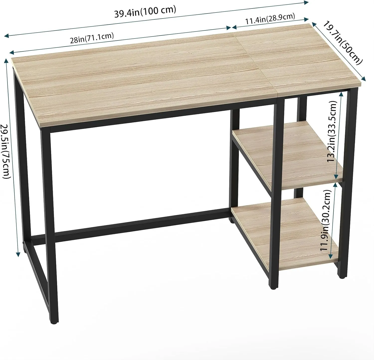 SINPAID Computer Desk 40 inches with 2-Tier Shelves Sturdy Home Office Desk with Large Storage Space Modern Gaming Desk Study Writing Laptop Table, Oak