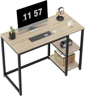 SINPAID Computer Desk 40 inches with 2-Tier Shelves Sturdy Home Office Desk with Large Storage Space Modern Gaming Desk Study Writing Laptop Table, Oak