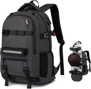 Skateboard Backpack, Laptop Backpack with USB Charging Port, RFID Anti-Theft Lock, Waterproof Fabric, Fits up to 15.6 Inch Laptop, for Business Travel Men(Dark Grey)