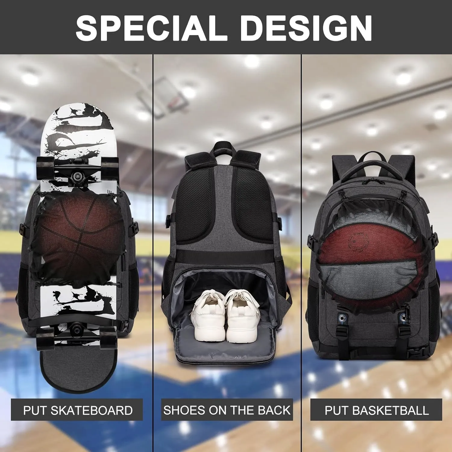 Skateboard Backpack, Laptop Backpack with USB Charging Port, RFID Anti-Theft Lock, Waterproof Fabric, Fits up to 15.6 Inch Laptop, for Business Travel Men(Dark Grey)
