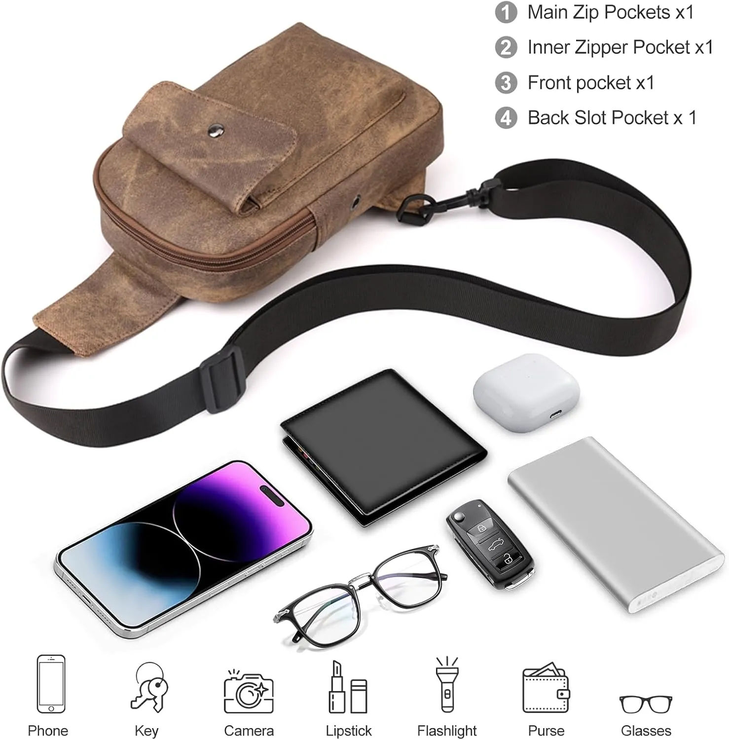 Sling Bag Crossbody Small Daypack: Anti-theft Travel Shoulder Mini Backpack Brown- Women Men