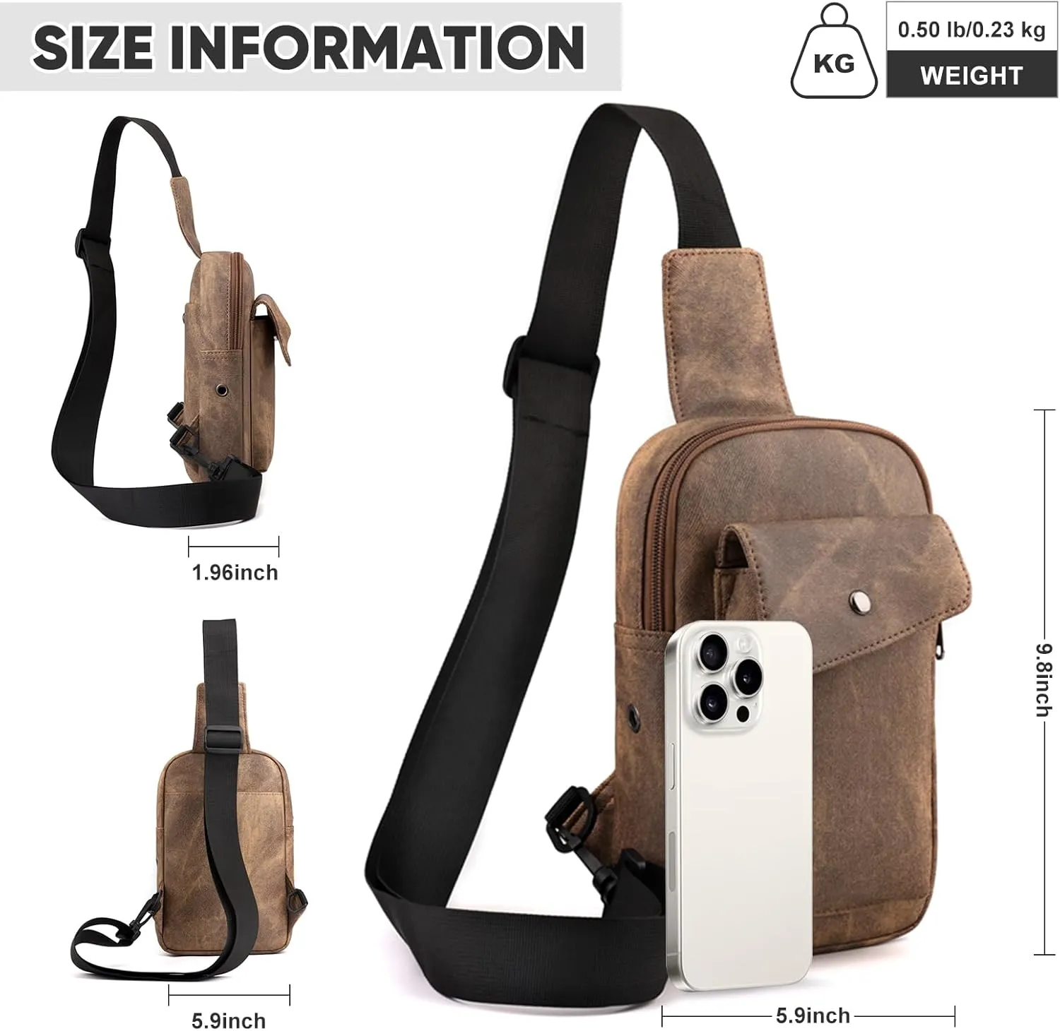 Sling Bag Crossbody Small Daypack: Anti-theft Travel Shoulder Mini Backpack Brown- Women Men