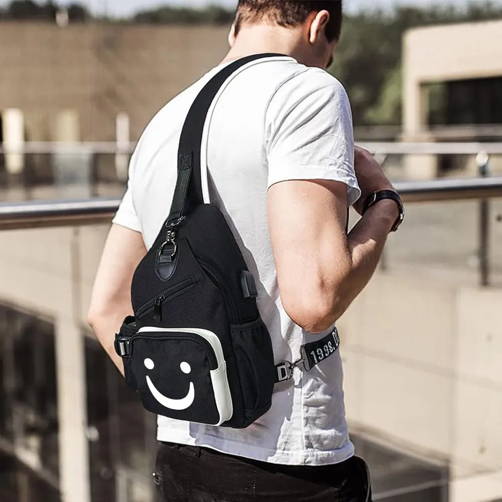 Sling Bag for Boys with USB, Small Chest Pack with Side Pocket, Travel Shoulder Backpack