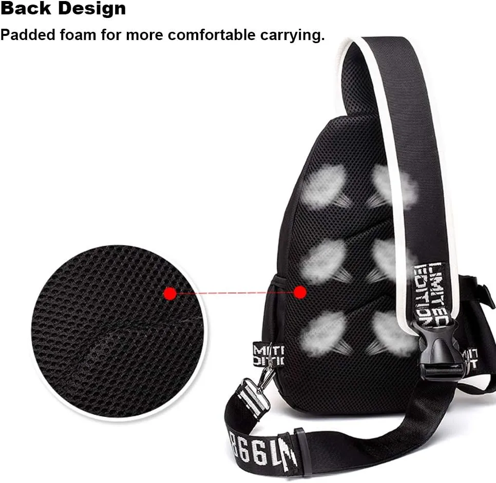 Sling Bag for Boys with USB, Small Chest Pack with Side Pocket, Travel Shoulder Backpack