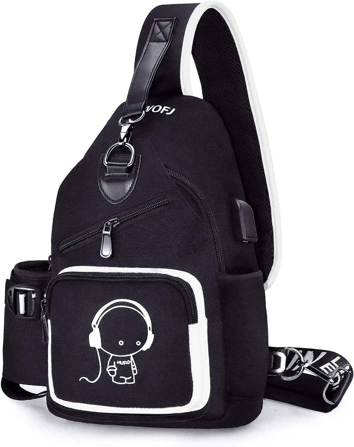 Sling Bag for Boys with USB, Small Chest Pack with Side Pocket, Travel Shoulder Backpack