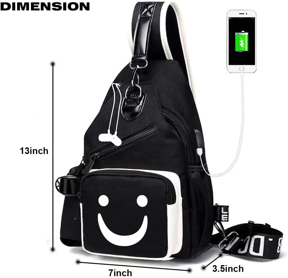 Sling Bag for Boys with USB, Small Chest Pack with Side Pocket, Travel Shoulder Backpack