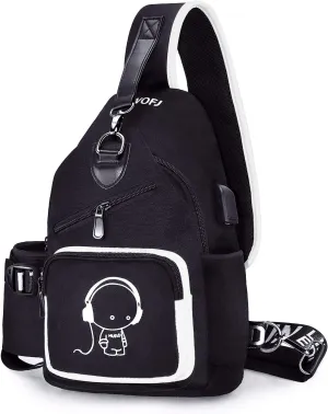 Sling Bag for Boys with USB, Small Chest Pack with Side Pocket, Travel Shoulder Backpack