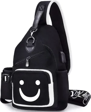 Sling Bag for Boys with USB, Small Chest Pack with Side Pocket, Travel Shoulder Backpack