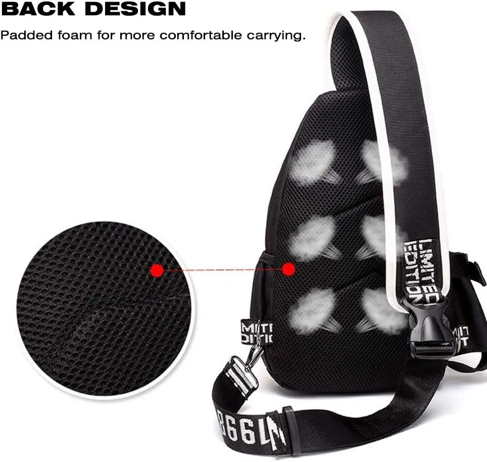 Sling Bag for Boys with USB, Small Chest Pack with Side Pocket, Travel Shoulder Backpack
